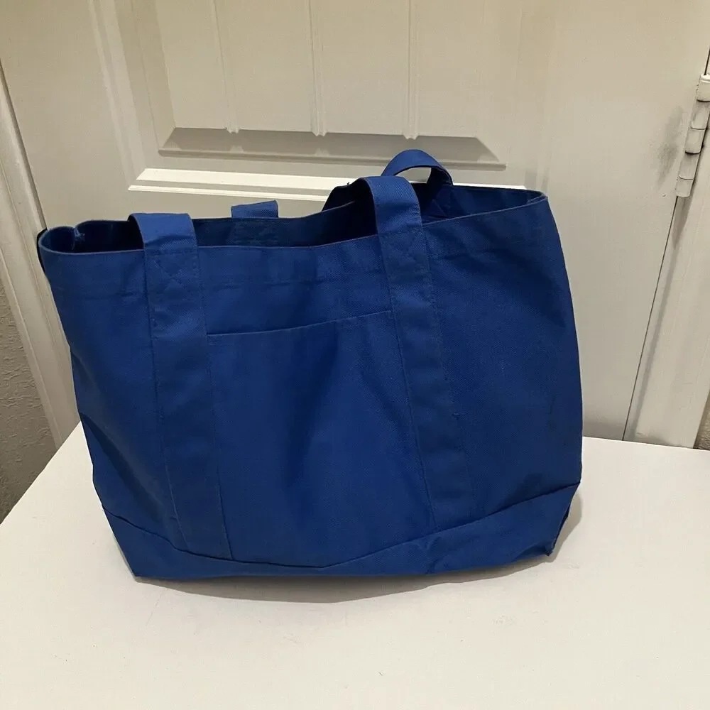 Chase Eagle Bird Blue White Embroidered Canvas Double Handles Tote Bag 11X14